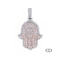 Double Layer Hamsa Pendant - 14k Two tone Gold Diamond 2.05ctw